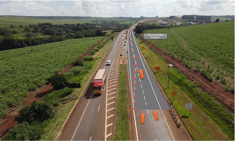 Desvio para pista projetada no km 69+200 da SP255