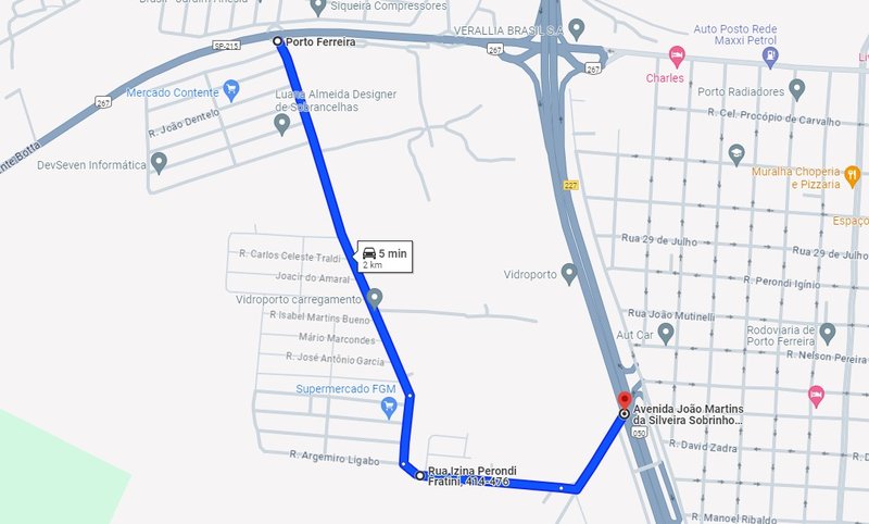 Rota 2 para sair da SP 215 e acessar a SP330 Anhanguera